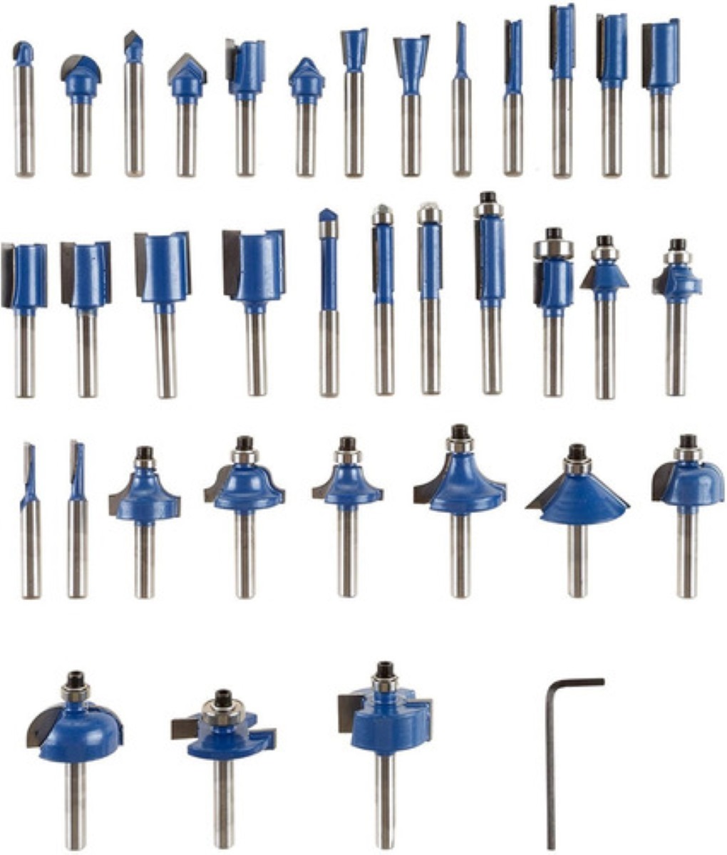 Juego de 35 Brocas Fresas Router 6,35mm 1/4 Azul