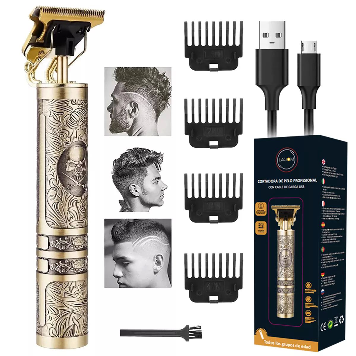 Rasuradora De Cabello Cortadora perfiladora Craneo Maquina Recargable Usb Profesional Para Hombre de Alta Potencia Impermeable