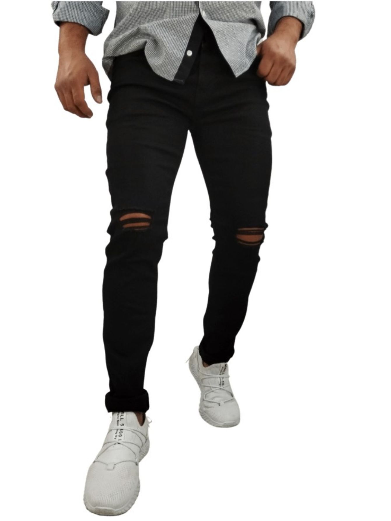 JEANS SKINNY STRETCH NEGRO RODILLAS