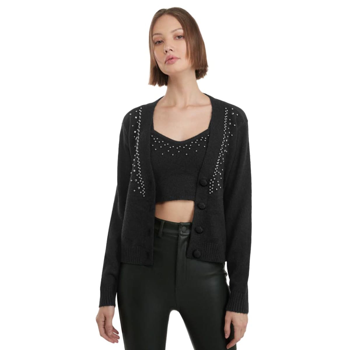 Sueter Modelo Suéter y top para mujer, negros, con aplicaciones, marca Sao Paulo, mod ...