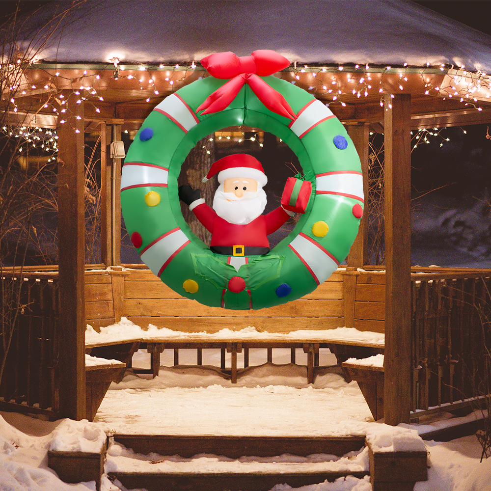 Inflable Corona con Santa Claus de 1.20 M, decoración al Aire Libre, Inflable con luz LED integrada