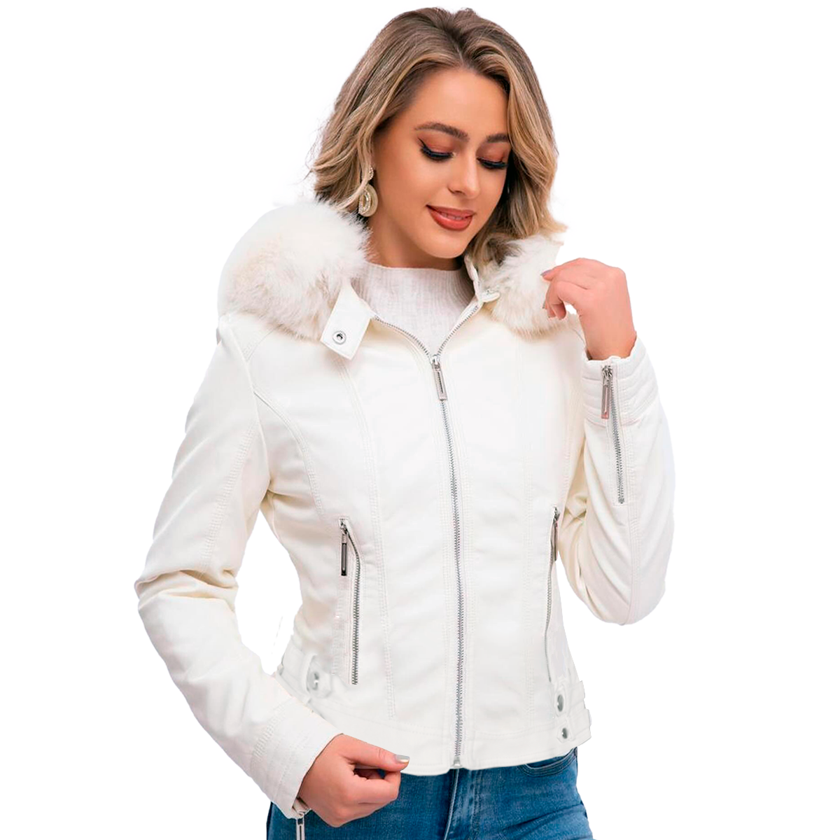 Chamarra Piel Con Felpa Gorro Desmontable Cuero