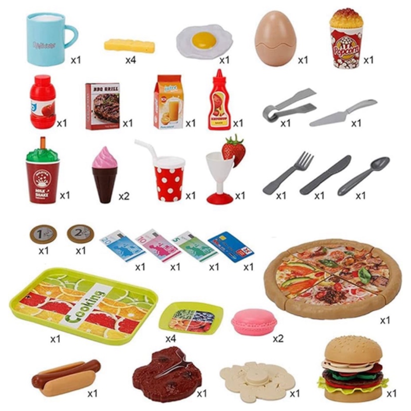 Cocina Infantil Hamburguesa Carrito Maletín Luz Sonido 60pz
