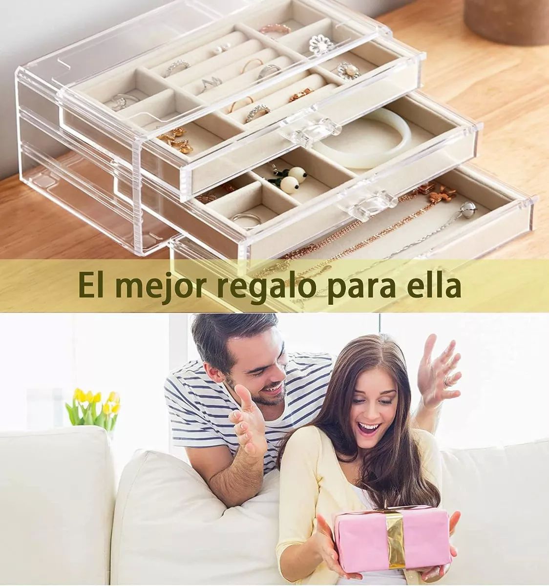 Zinaroty Caja De Almacenamiento De Joyas De Acrílico, Caja De Almacenamiento De Pendientes Con 3/5 Cajones, Organizador De Joyas Transparente Para Mujeres Y Niñas (3 Cajones