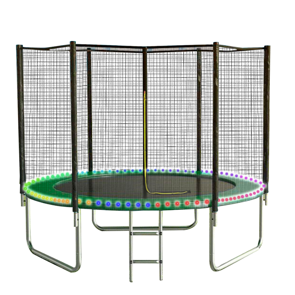 Trampolín Brincolín Premium 8 ft 2.43m Con Luces LED Tubular Reforzado Uso Rudo Jardín exteriores, restaurantes y negocios Tumbling Trampoline Outdoor Indoor.