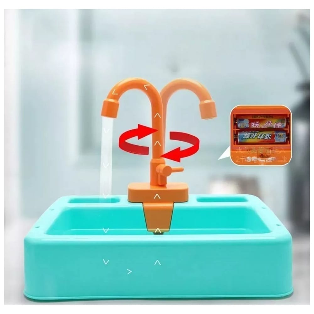 Juguete Cocina Con Grifo Reciclaje Acelane Fregadero Juguete Con Agua Real: Grifo Recirculación Y Lavabo Para Juego De Rol Infantil (Azul