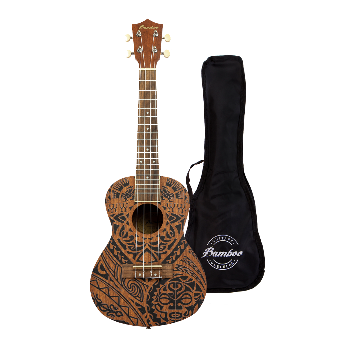 Ukulele Bamboo Concierto Tribal Sapele y Funda