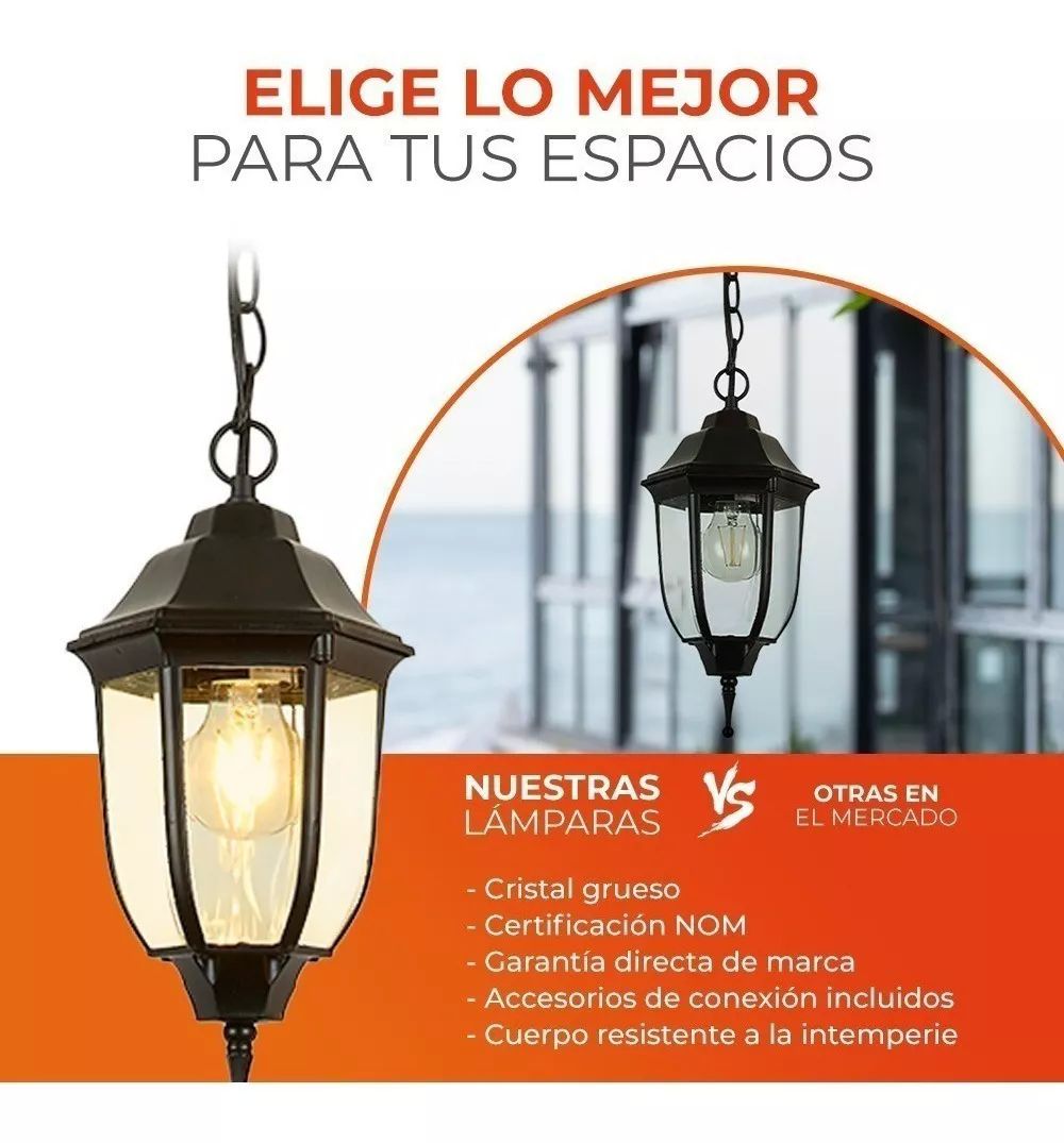 Lampara De Exterior Aplicación Suspendido Decorativa 26 W Color Negro