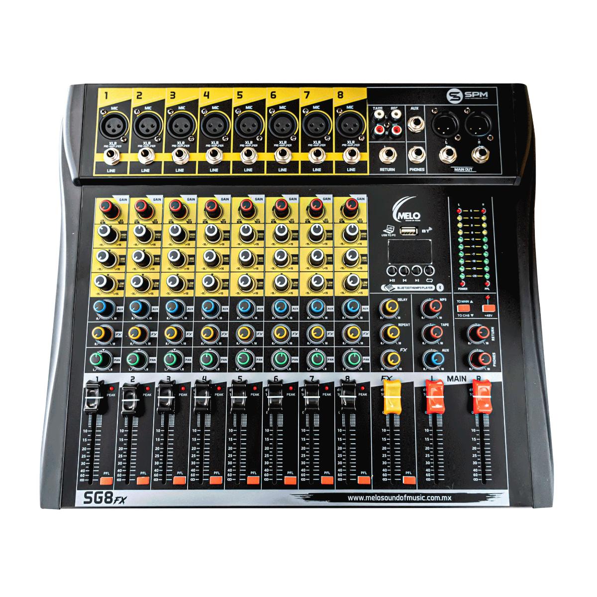 Consola MELO SG8FX De 8 Canales Mono, Conexión Bluetooth