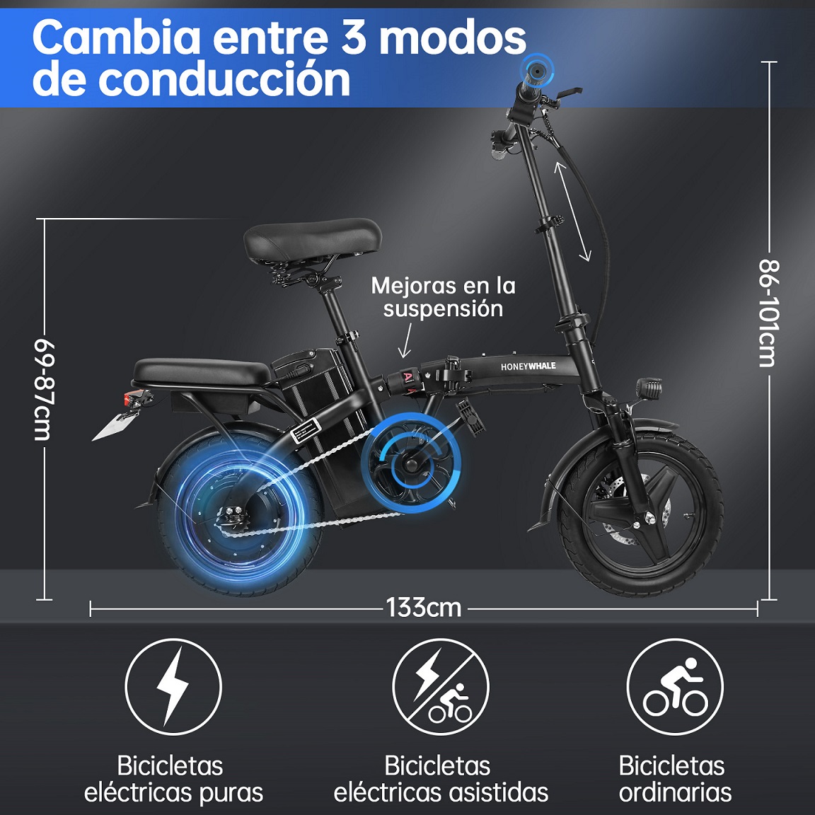 Bicicleta Eléctrica Plegable Honey Whale S6-S Negro