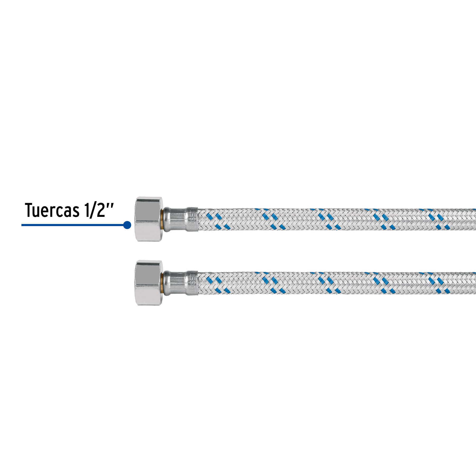 2 Mangueras con Llave Angular para lavabo o fregadero 55cm 1/2¨ x 1/2¨.