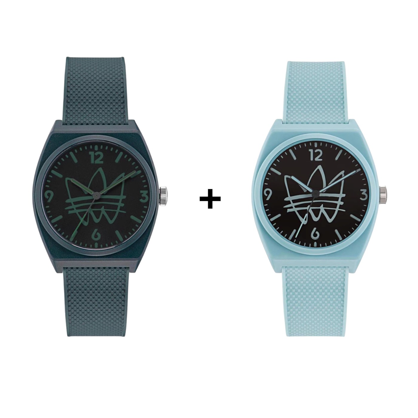 SET DE RELOJES ADIDAS EN PAREJA PARA SAN VALENTÍN COLOR VERDE Y AZUL AOST225662I / AOST225632I.