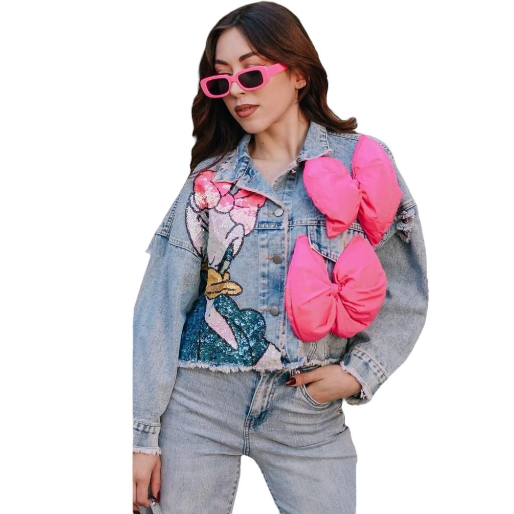 Chamarra Corta De Meclilla Diseño Daisy 3d Lentejuela