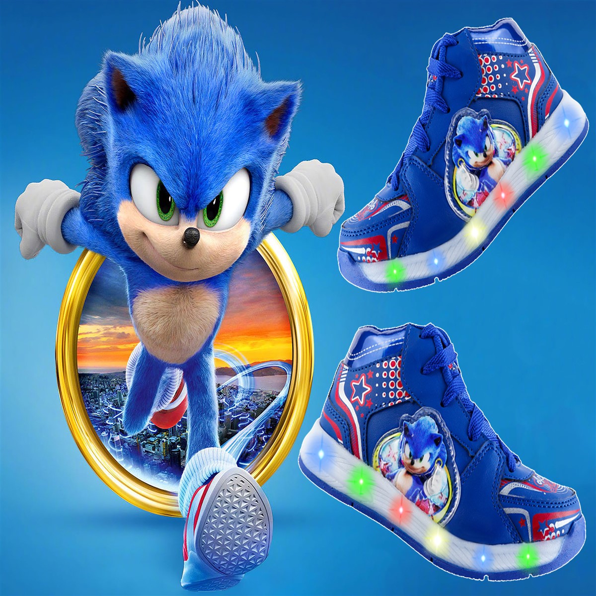 Tenis Niño Bota Sonic Luces Led Azul The Hedgehog 329-AR