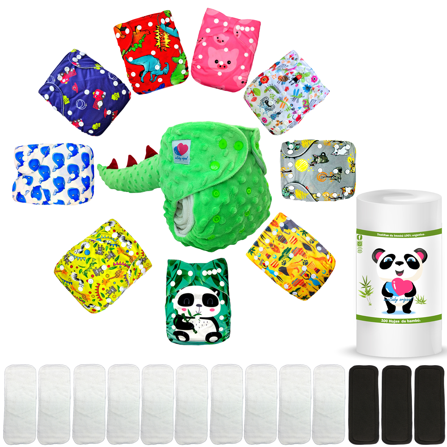 Pañal de tela reutilizable ecologico para bebés con insertos rollo