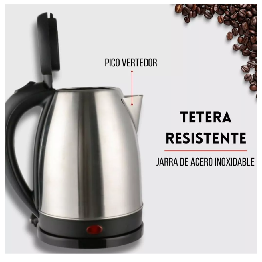 Tetera Cafetera Hervidor Electrico 2L de Agua 900 W de Acero