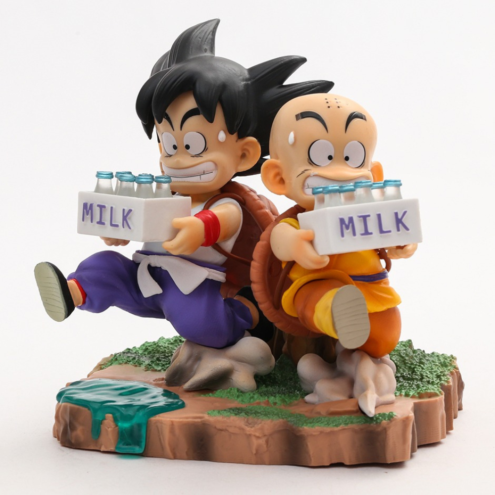 Figura Dragon Ball Son Goku Niño Krillin Entrega De Leche