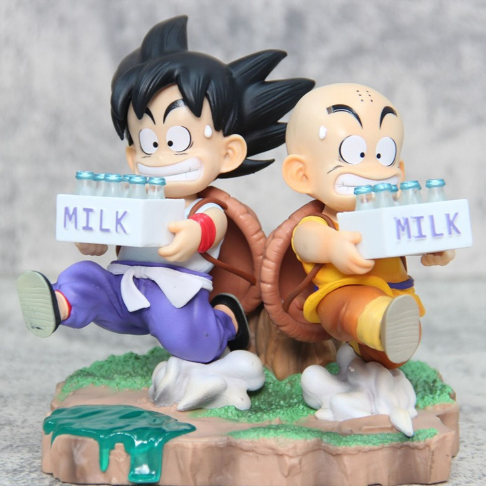 Figura Dragon Ball Son Goku Niño Krillin Entrega De Leche