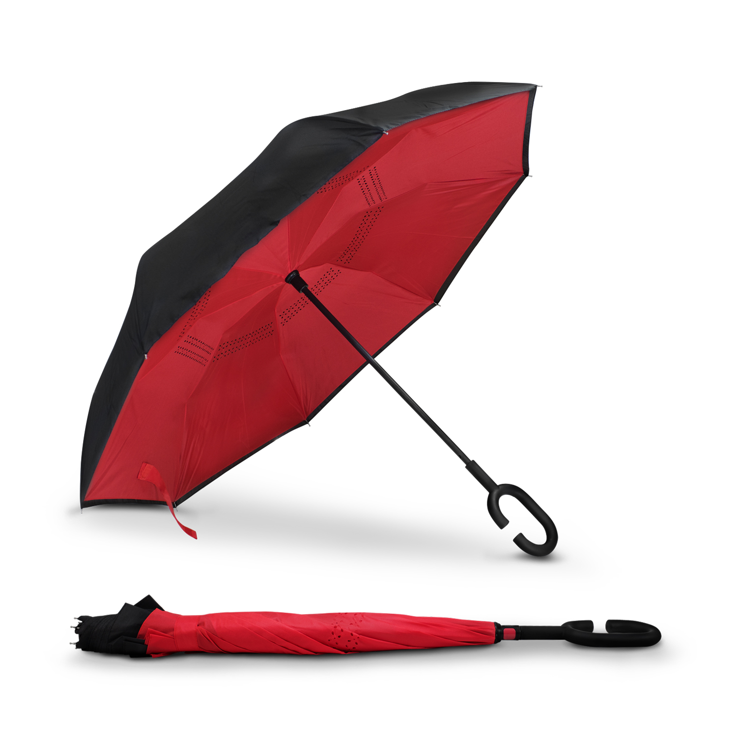 Paraguas con Diseño Invertido Negro Rojo
