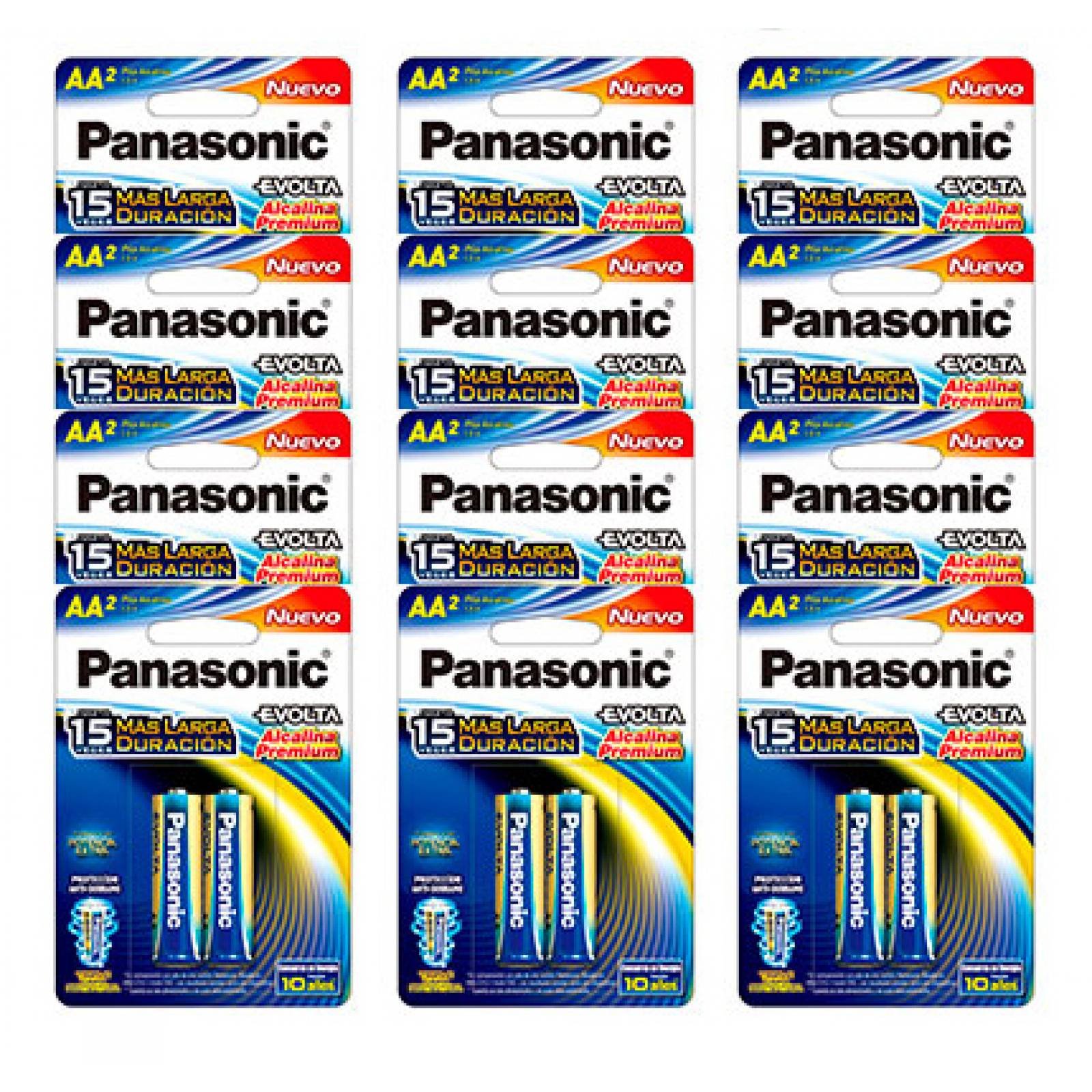 Paquete de 12 Blisters 2 Piezas Pilas AA Evolta Panasonic LR6EGL/2B Azul