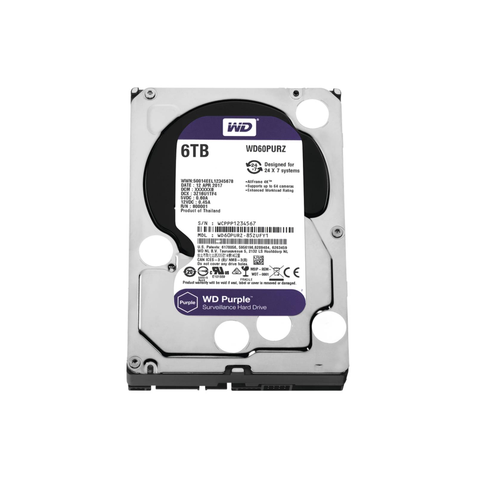 Disco Duro PURPLE de 6TB / Para Videovigilancia/ WESTERN DIGITAL 