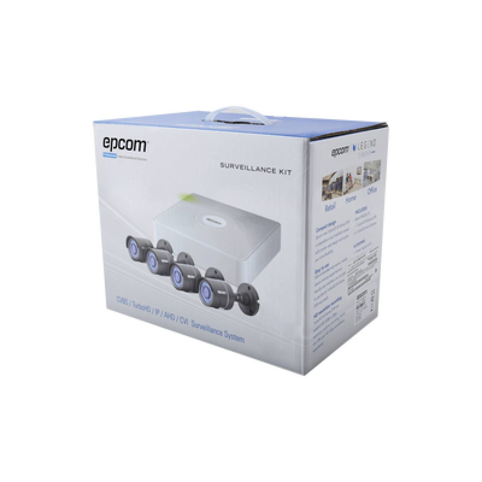 Sistema Completo de 4 Cámaras Bala TURBOHD 720p / DVR 4 Canales / Hik-Connect / Fuente de poder / 4 juegos de cable de 18mts / CON DISCO DURO 500 GB / EPCOM