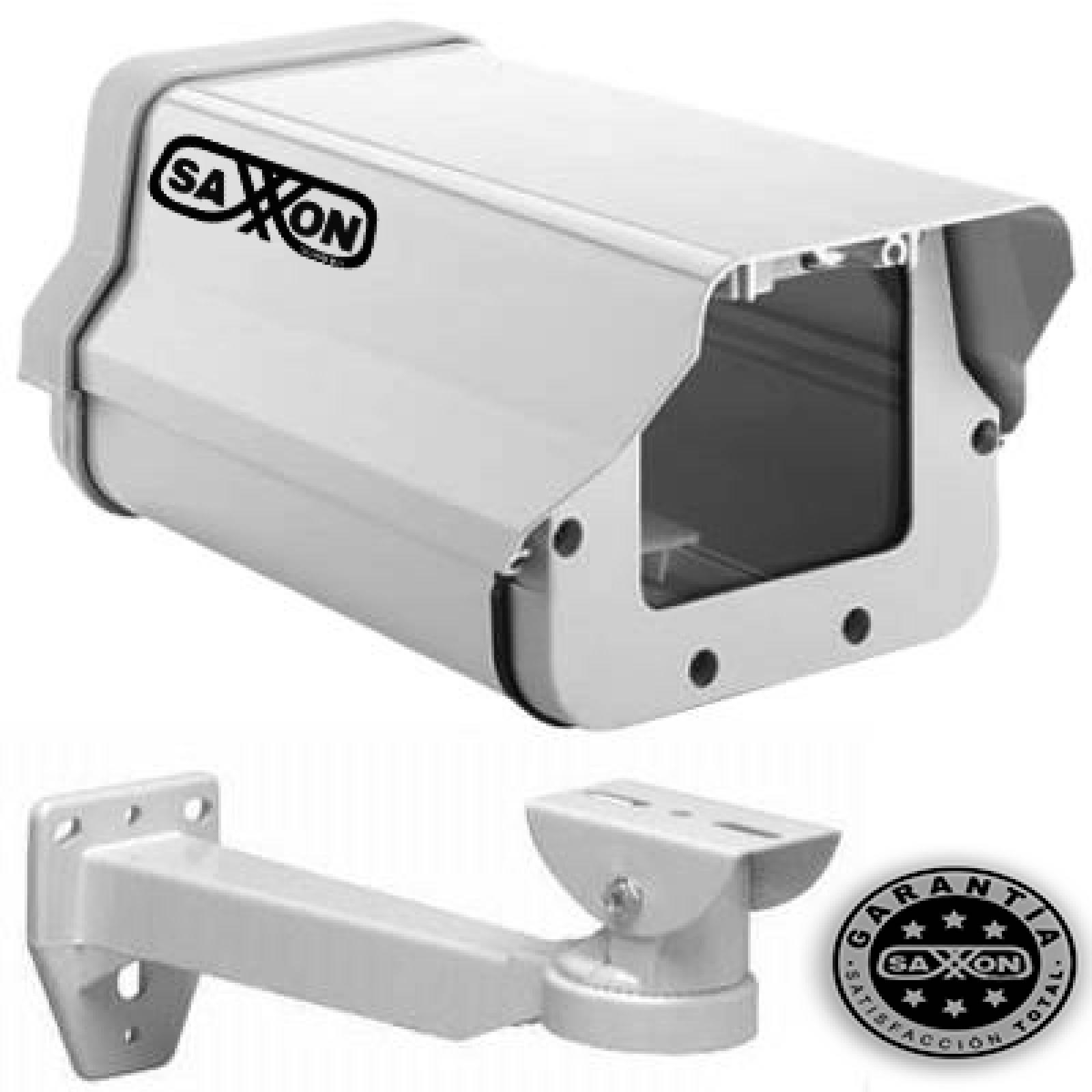 Gabinete de aluminio marca SAXXON color blanco para cámara fija. SAXXON