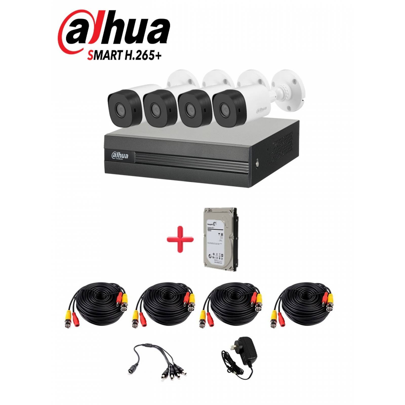DAHUA COOPER XVR1B04KITHDD- KIT 4 CANALES 2 MEGAPIXELES/ 4 CAMARAS B1A21 1080P/ DVR DE 4 CANALES H.265+ 1080P LITE/ DISCO DURO 1TB/ 1 CH IP ADICIONAL/ ACCESORIOS/ DAHUA