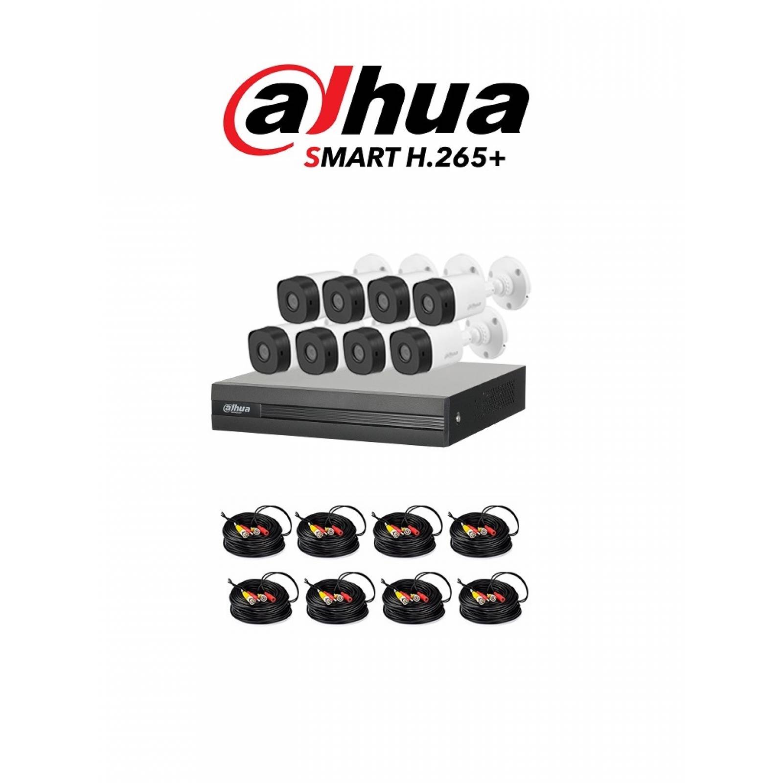 DAHUA COOPER XVR1B08KIT- KIT 8 CANALES 2 MEGAPIXELES/2 CH IP ADICIONALES/ 8 CAMARAS B1A21 1080P / DVR DE 8 CANALES H.265+ 1080P LITE 4+2 / ACCESORIOS/SIN DISCO DURO