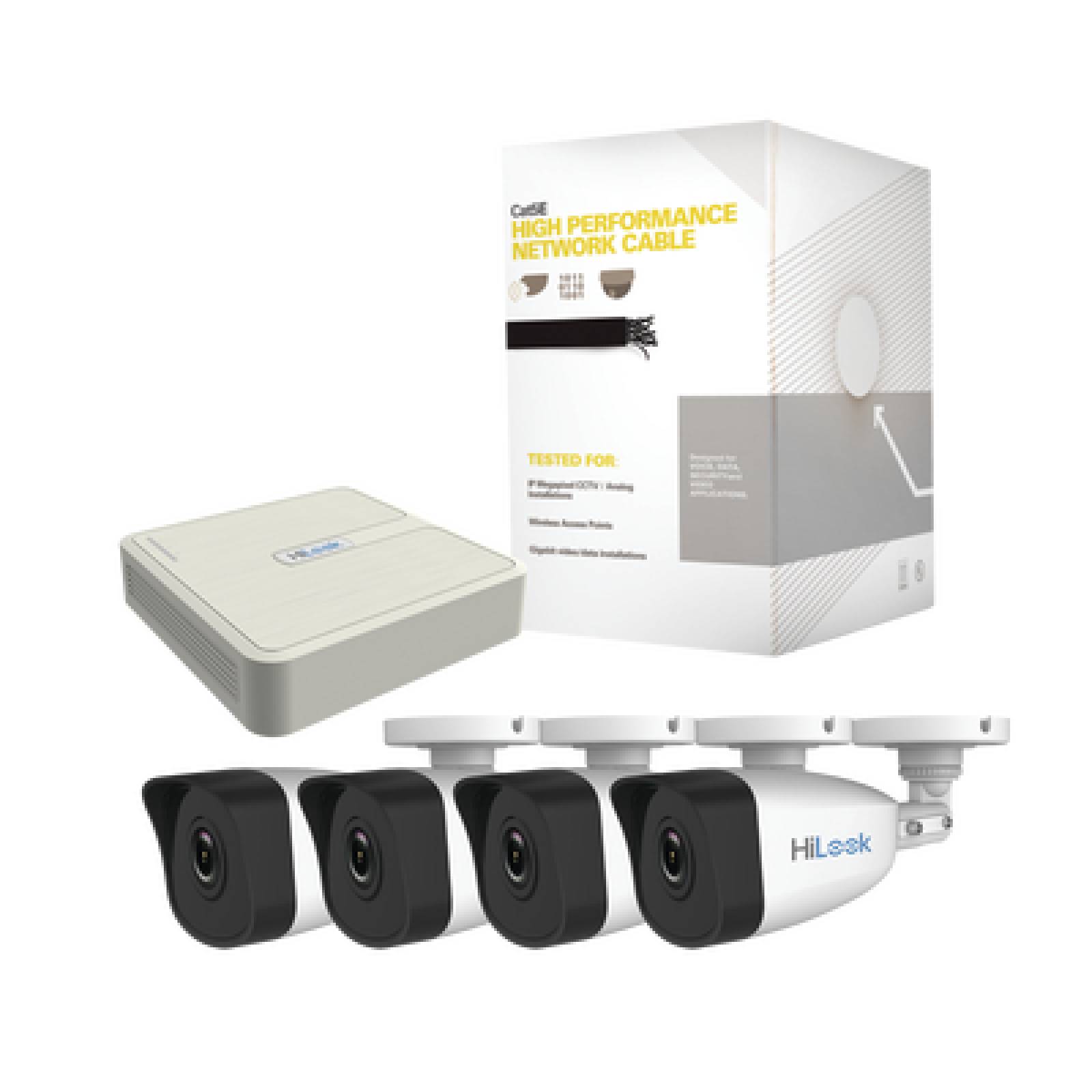 Kit IP de 4 Canales de 1 Megapixel / NVR de 4 Canales + 4 Cámaras IP + Bobina de Cable de 100 mts / CON DISCO DURO DE 1 TB / HIKVISION