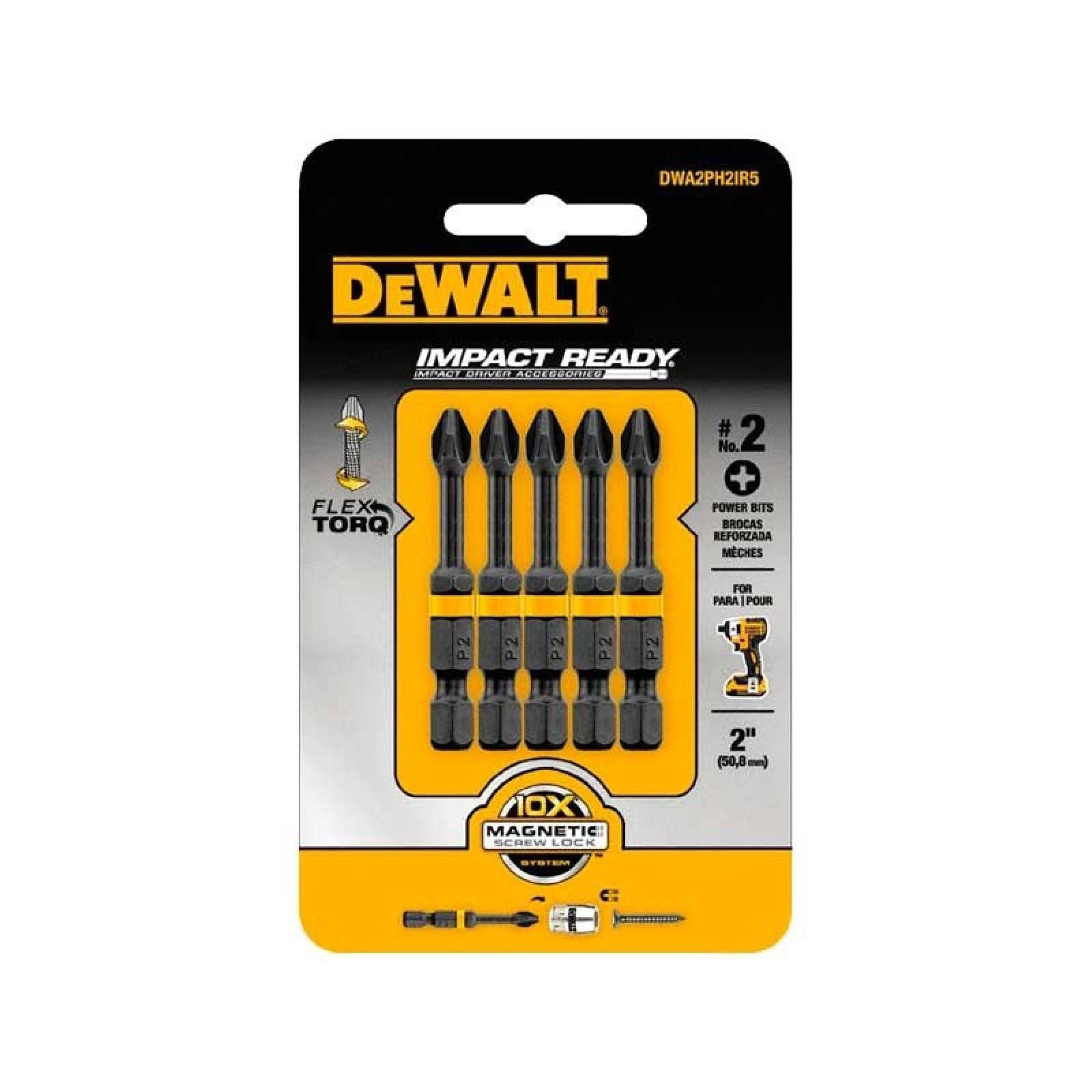 Kit Juego 5 Puntas Para Taladro De Impacto Phillips 2 Dewalt 