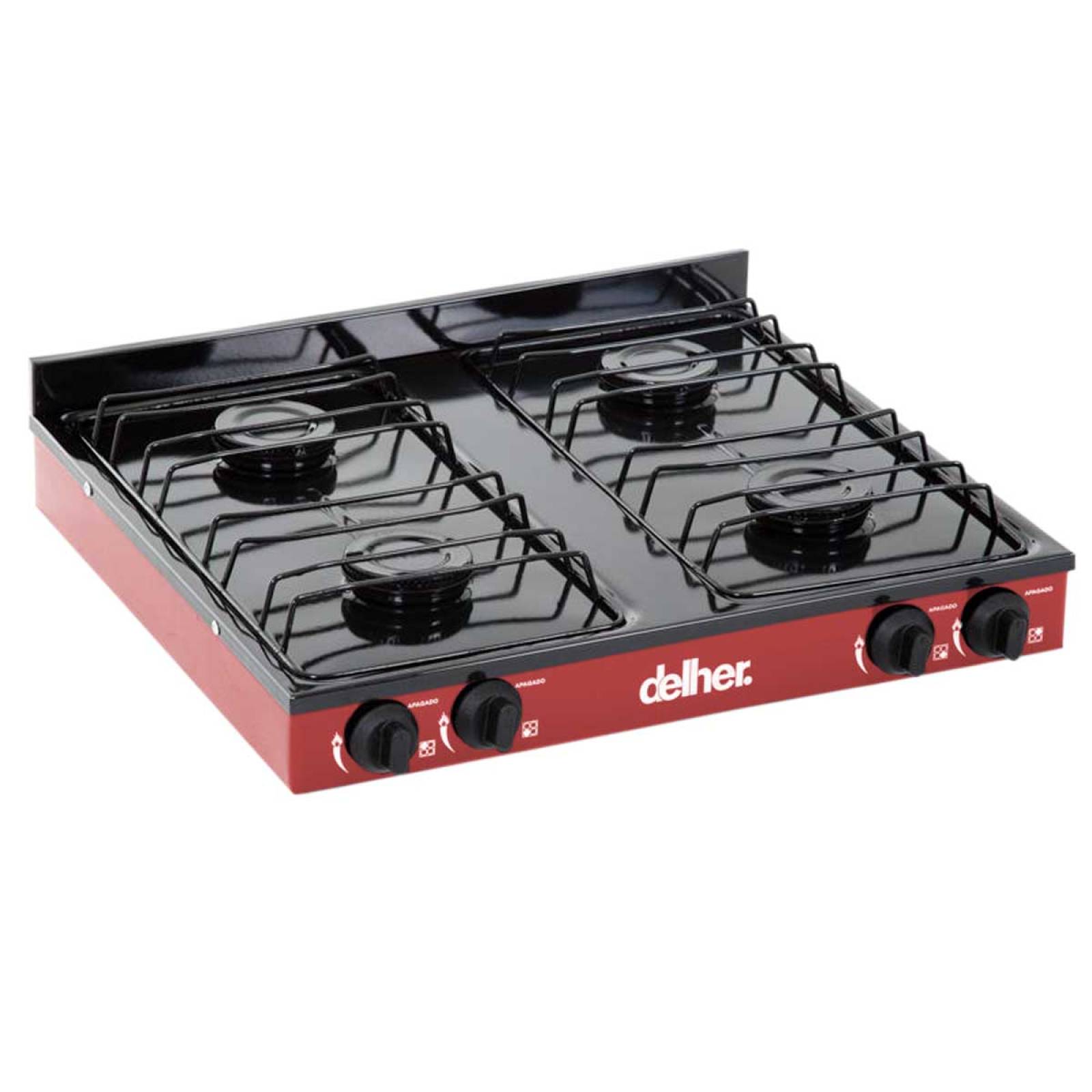 Estufa De Mesa 4 Quemadores Gas LP Color Rojo PS4Q Delher