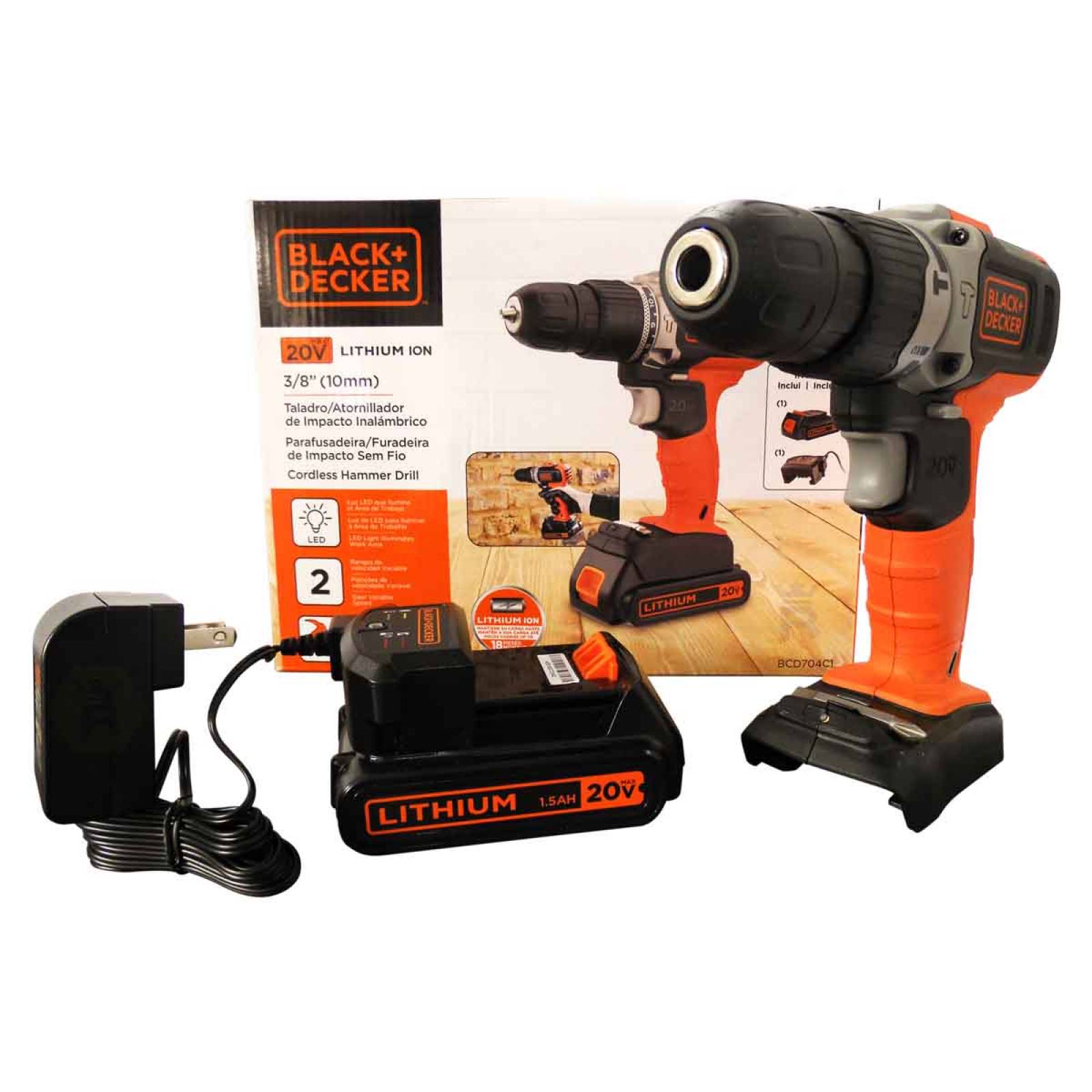 Taladro Atornillador De Impacto Inalambrico 20v 2 Velocidades Ion Litio Bcd704c1 Black And Decker 
