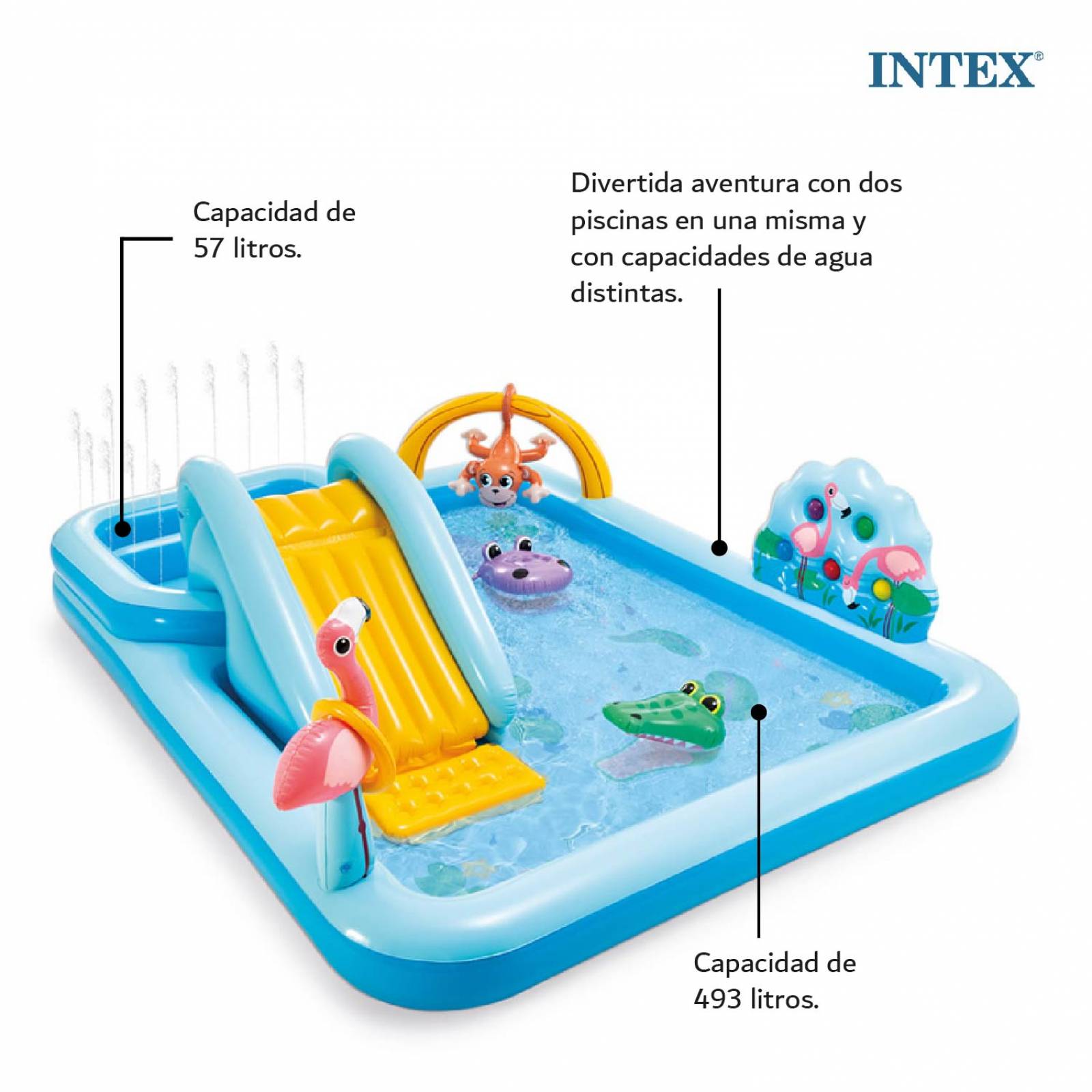 Alberca Inflable Centro De Juegos Jungla Resbaladilla Intex