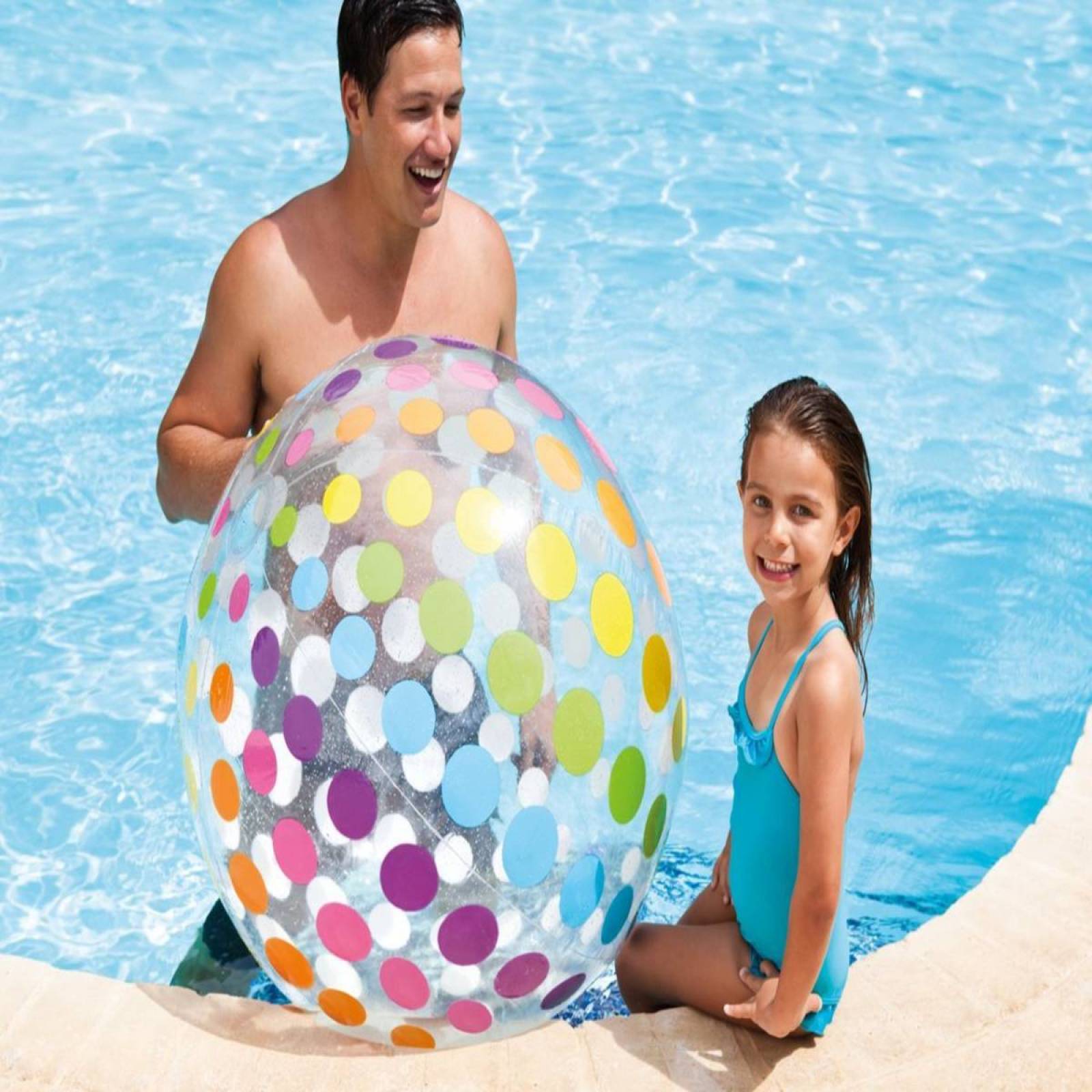 Pelota Playera Inflable Gigante 107 Cm Puntos Colores Intex 