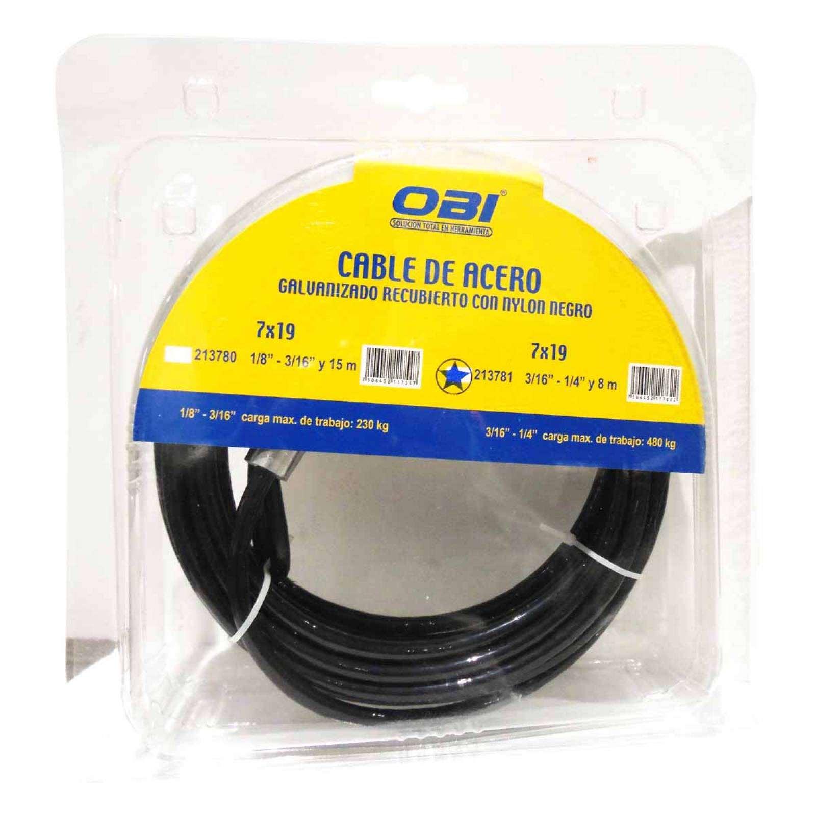 Cable Acero Con Nylon Blister 7x19 3/16-1/4 8 M Negro Obi 
