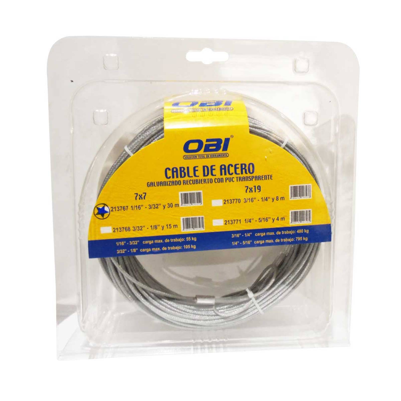 Cable De Acero Con Pvc Blister 7x7 116 332” 30 M Obi