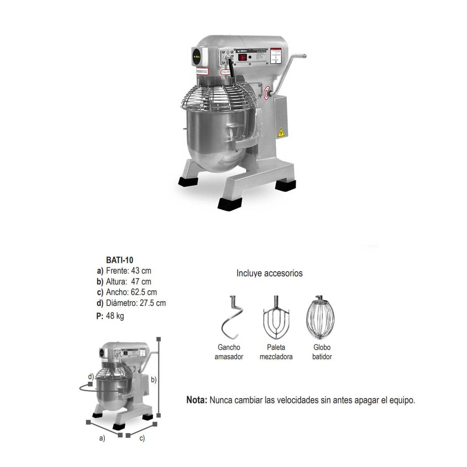 Batidora Industrial Planetaria 10 L 3 Vel Reposteria Rhino 