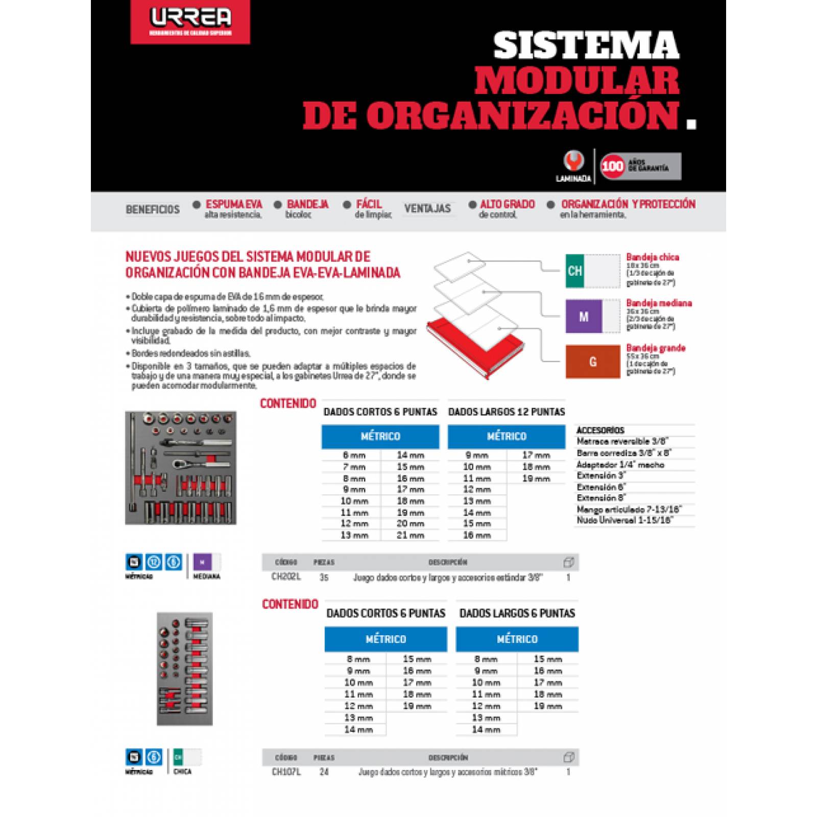 Juego Dados Y Accesorios Métricos 35 Piezas 3/8 Urrea 