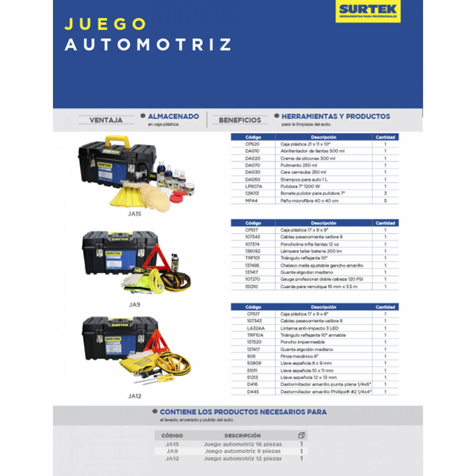 Juego Herramienta Automotriz De Emergencia 9 Piezas Surtek 