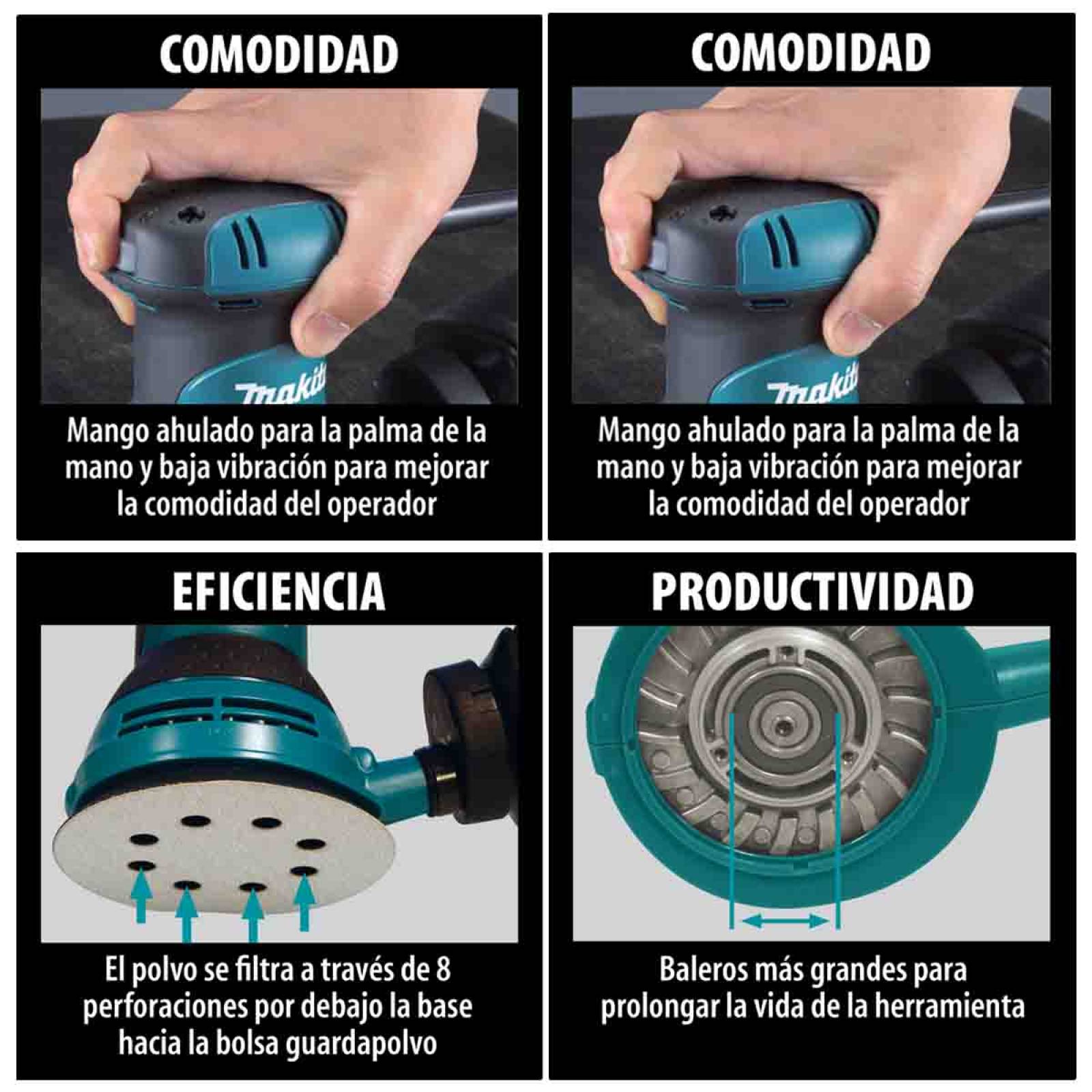 Lijadora Orbital Aleatoria 5In 300W 12000Opm + Bolsa Makita