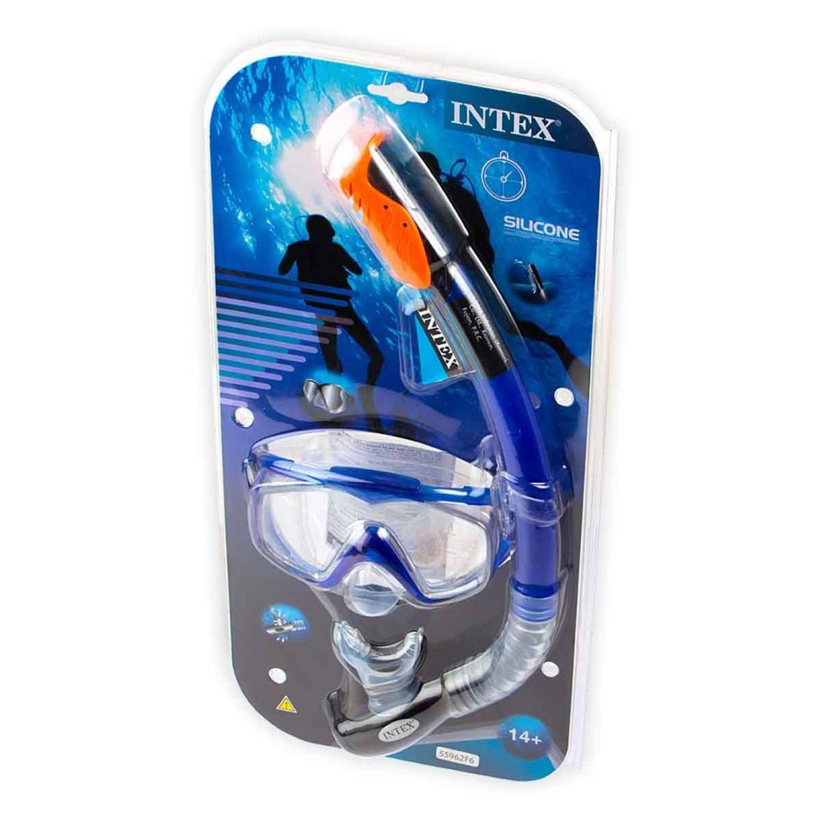 Set Snorkel Tubo + Mascara Buceo Azul Silicone Piscina Intex