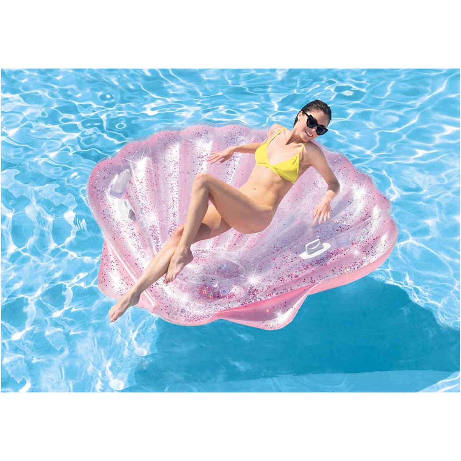 Almeja Concha Rosa Inflable Alberca Glitter Playa Intex 