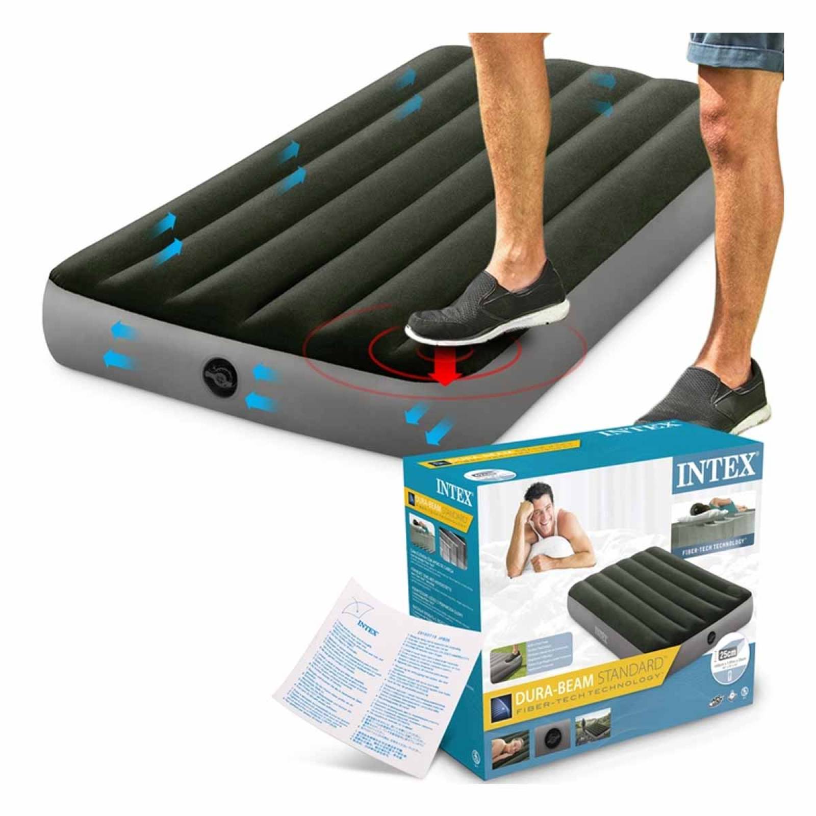 Colchon Inflable Campismo Verd Twin Standard Bomba Pie Intex 