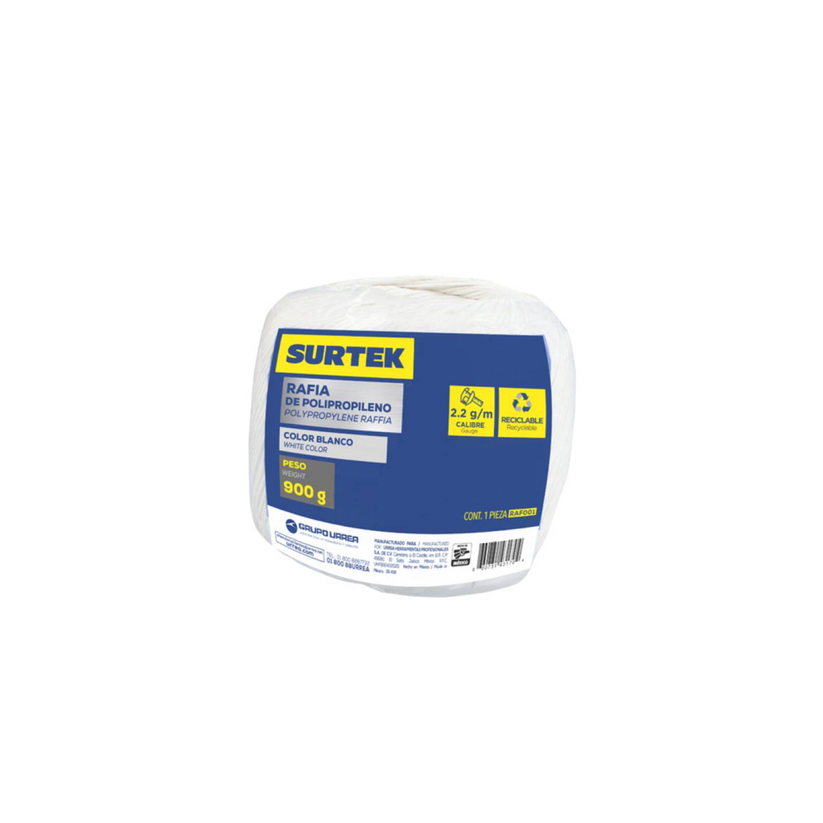 Rafia De Polipropileno 900g Calibre 2.2 Color Blanco Surtek 