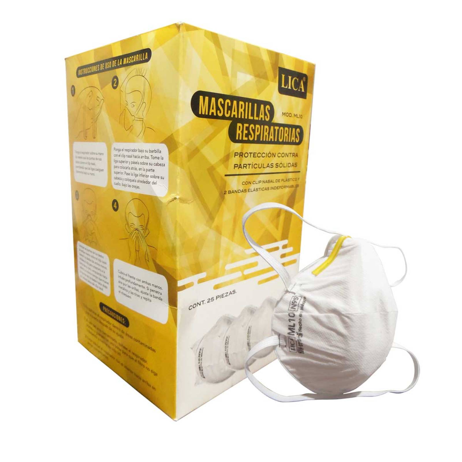 Combo Respirador Tapabocas Cubrebocas N95 25 Pzs ML10 LICA