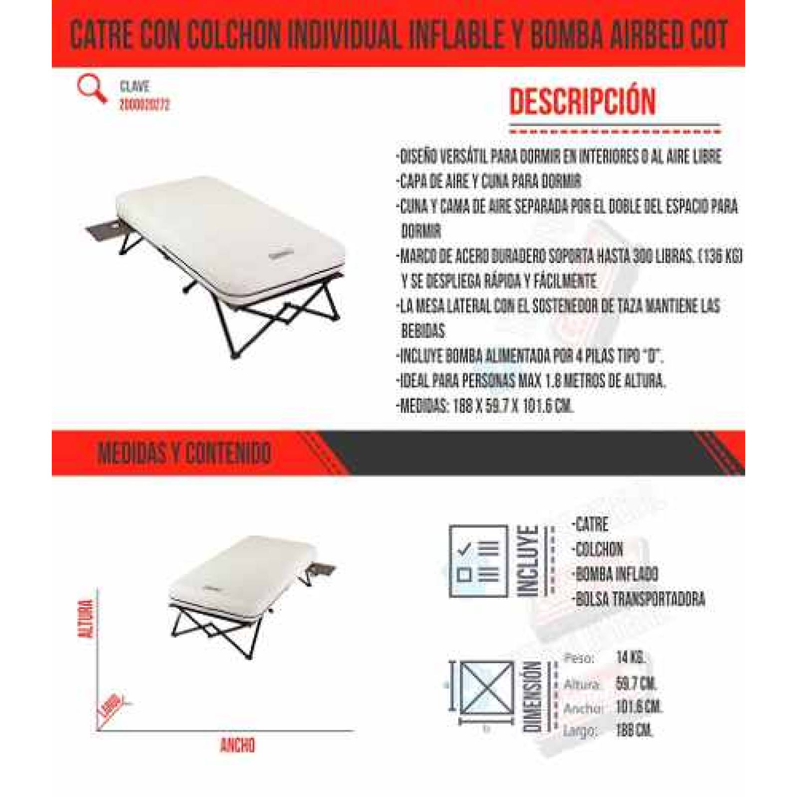 Catre Con Colchon Individual Inflable Airbed Y Bomba Coleman 