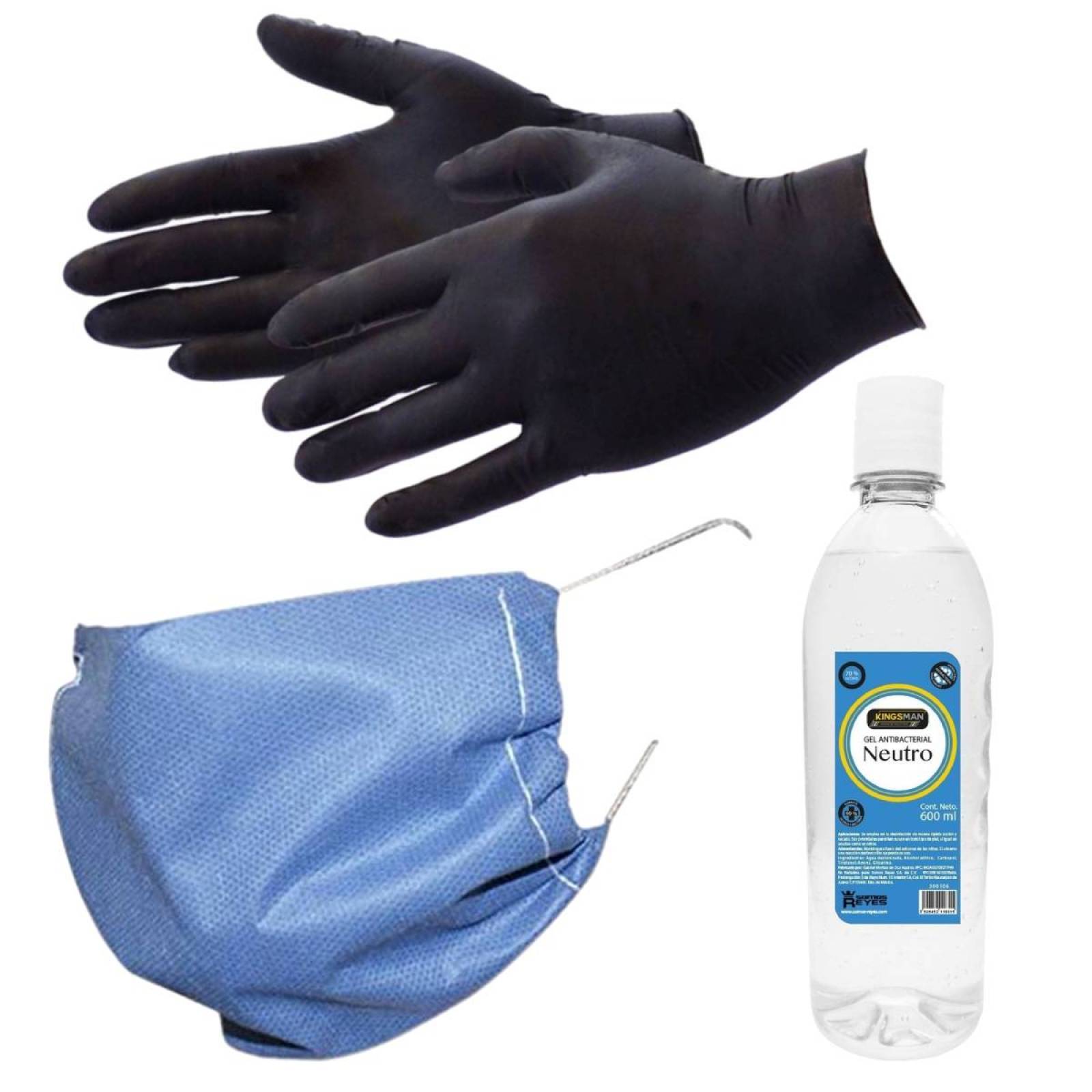 Cubrebocas 100Pz + Guantes Nitrilo 100Pz + Gel Antibacterial