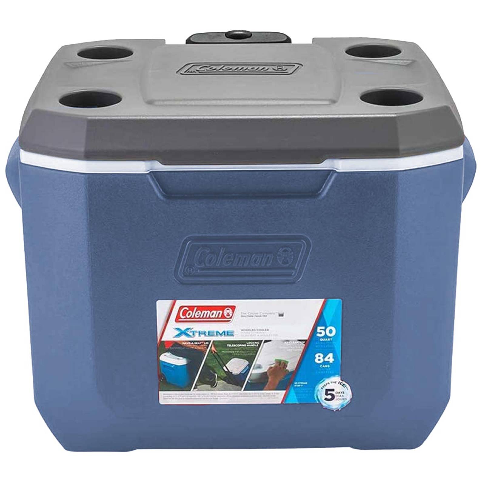 Hielera Ruedas Portavaso Azul 50 Qt Xtreme 84 Latas Coleman