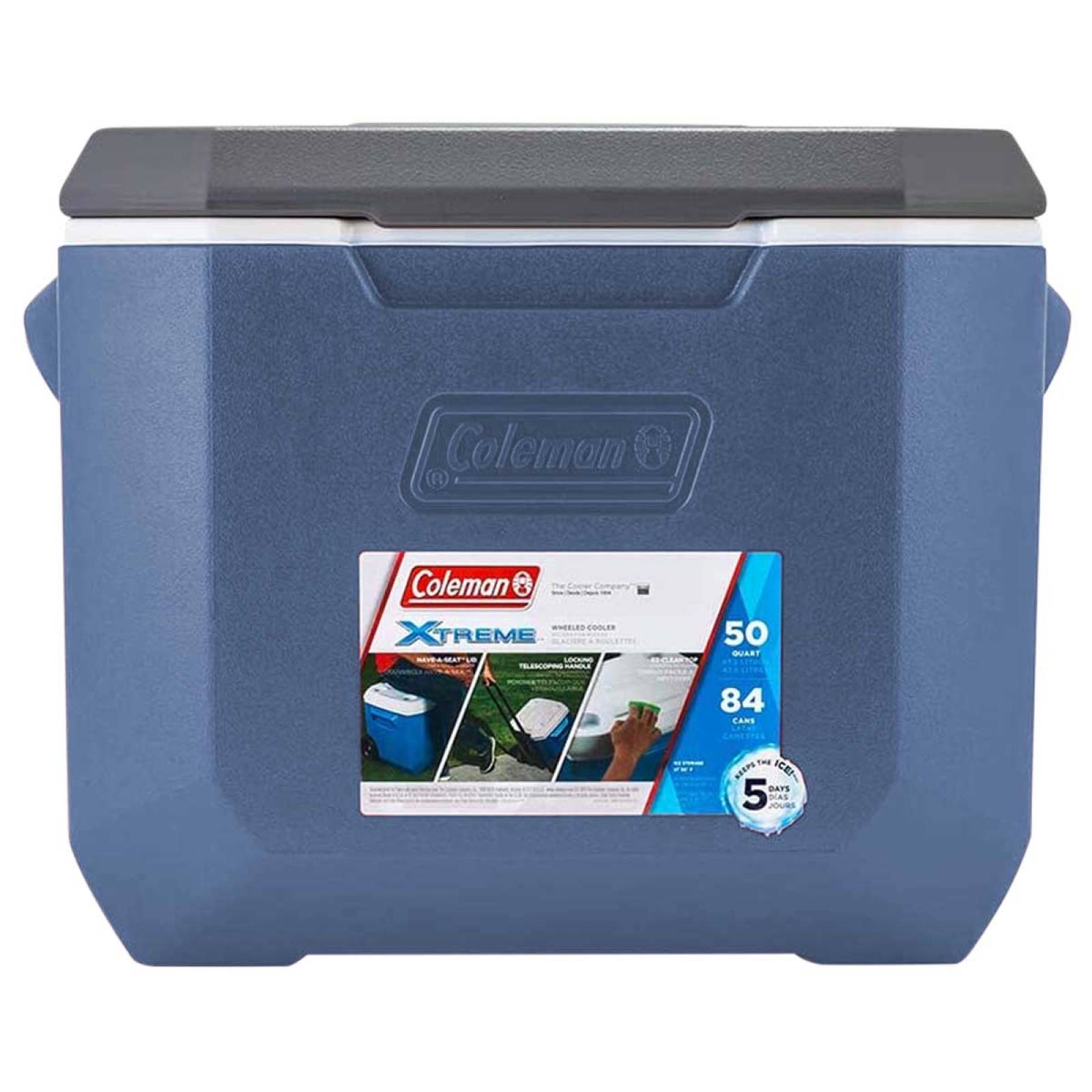 Hielera Ruedas Portavaso Azul 50 Qt Xtreme 84 Latas Coleman